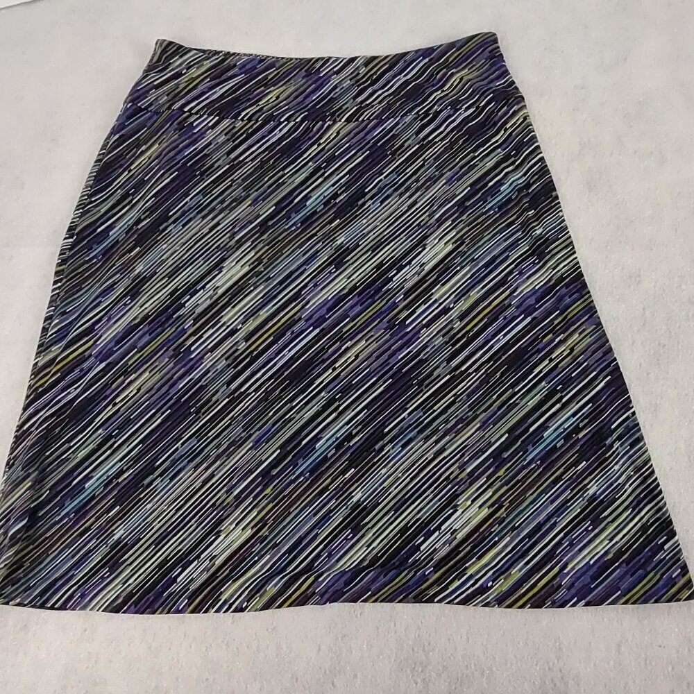 New York & Company Purple Yellow Print Rayon Blend Stretch Pencil Skirt Size M - Picture 3 of 8